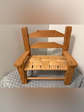 Vintage Ladderback Doll Or Plant Chair Primitive Decoration made of Blonde Wood